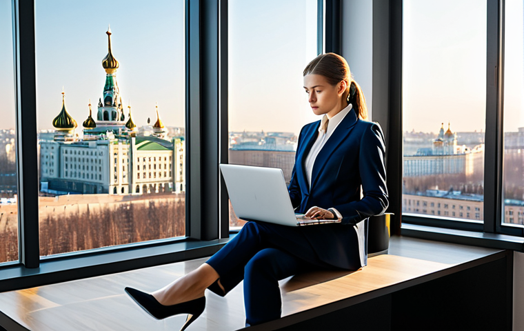 **
"A professional businesswoman, elegantly dressed in a stylish pantsuit, working on a laptop in a modern, sunlit Moscow office. Large windows overlook a cityscape. Fully clothed, appropriate attire, safe for work, perfect anatomy, natural proportions, professional corporate photography, high quality, well-lit."
**